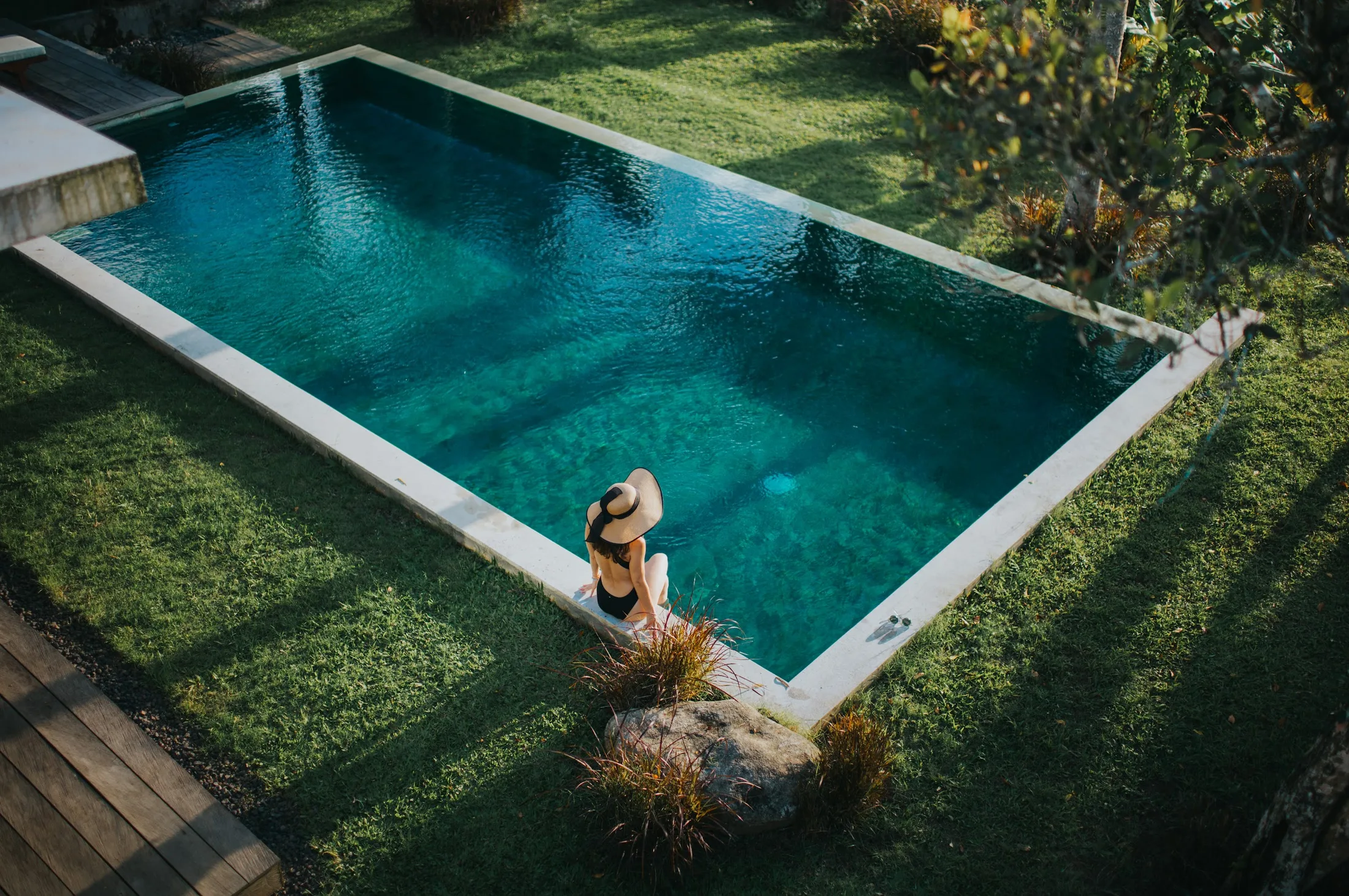 Pool overlooking tropical landscape